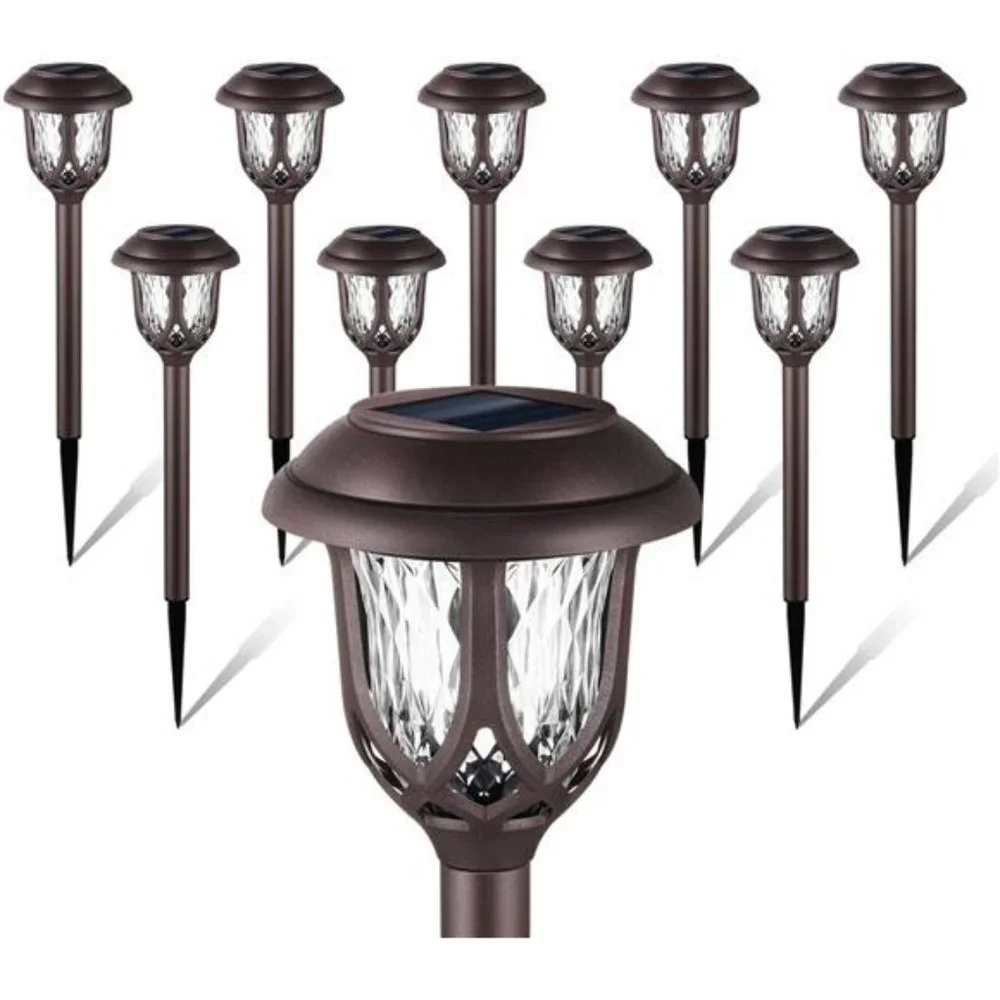 10 Pack Solar Lights Outdoor, Solar Pathway Lights Outdoor (Brown, Cool White)